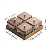 1pc Retro Walnut Wood Lid Square Glass Snack Tray, Divided Compartments For Candies, Nuts, Tea Snacks, Suitable For Home, Office, Gatherings - Transparent + Brown - View 14