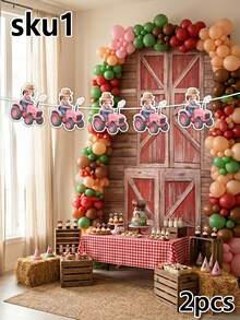 2/4/6pcs Customized Children's Tractor Face Hanging Banners, Farmer Children's Tractor Theme Garland, Children's Birthday/Baby Shower/Gender Reveal Party Decoration, First Ride Tractor 1st Birthday Banner, Boy/Girl Country Farm Party Backdrop Wall Hanging Decor - Multicolor - View 12