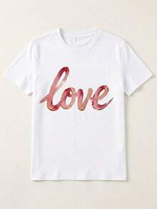 Women's Casual Cotton Love Rhinestone Short Sleeve Round Neck T-Shirt, Regular Fit Medium Stretch Top For Everyday Fashion, Cute And Comfortable Design - White - View 2