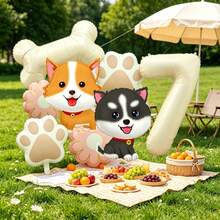 1 Set Cute Puppy Theme Balloon Decoration Set, Includes White Numeric Balloons, Dog-Shaped Balloons, Paw Print Balloons, Bone Balloons, Flower Balloons, Suitable For Children's Birthday Surprise, Dog-Themed Party, Kids' Gathering, Nursery Decor, Pet Celebration Events, Or Baby Shower - View 10