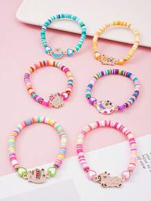 6pcs/Set Cute Capybara Bracelet Set For Girls, Colorful Polymer Clay Beads Adjustable Bangle, Cartoon Animal Friendship Gift Jewelry - Multicolor - View 5