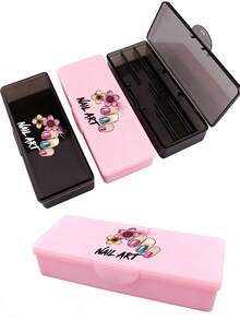 Double Layer Nail Art Tool Storage Box With Nail Art Designs, Nail File Holder, Nail Pen Organizer, Gel Nail Brush Sponge Container, Portable Rectangular Plastic Transparent Nail Supplies Storage Case (Nail Tools Not Included) - Multicolor - View 4