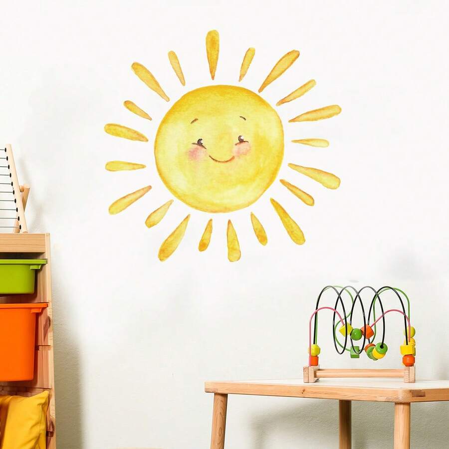 Cartoon Painted Sun Wall Sticker, Self-Adhesive Decor For Children's Bedroom, Entryway, Home Background - A - View 1