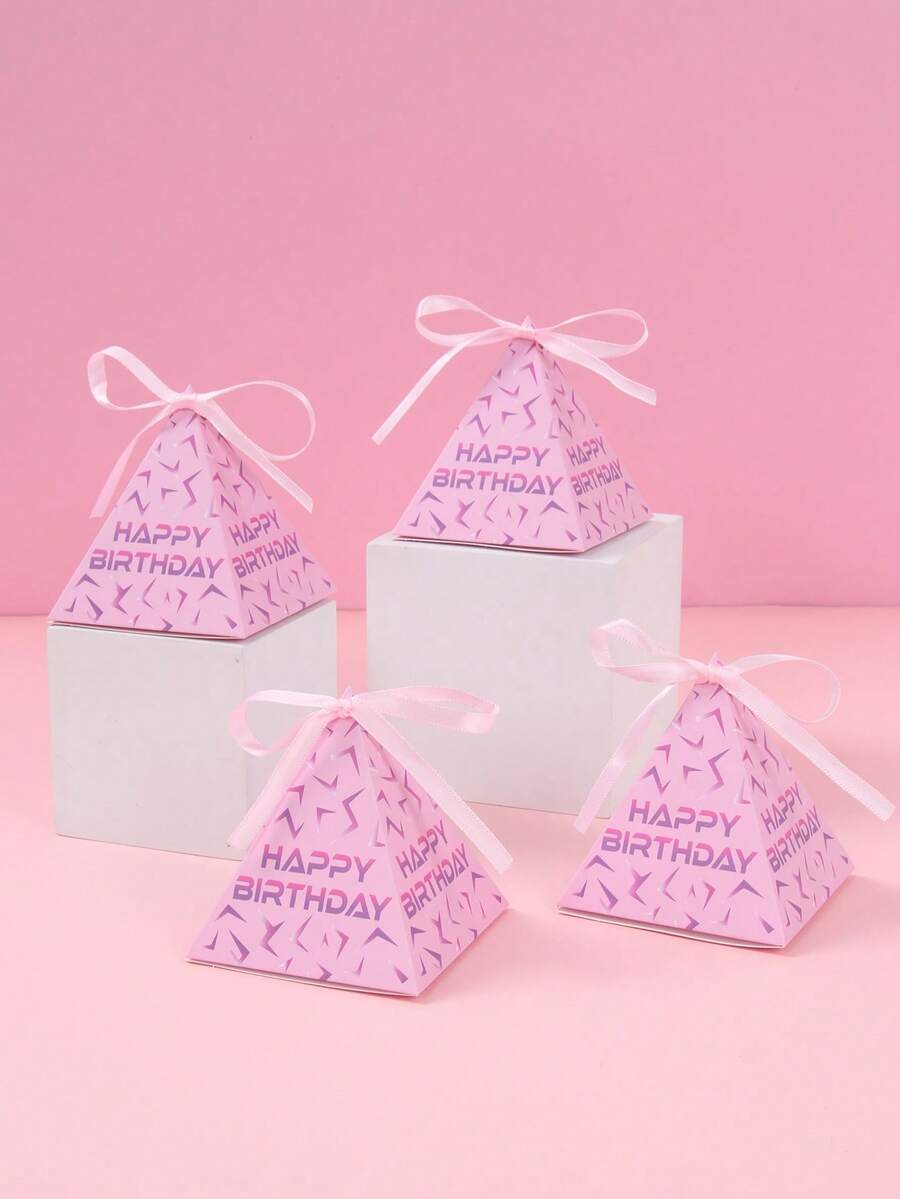 12個粉色K-POP閃電三角禮物盒，「Happy Birthday」印花，粉色與K-POP主題，1歲生日派對伴手禮，嬰兒洗禮裝飾，多用途包裝盒，性別揭曉派對用品，男嬰/女嬰派對裝飾，粉色K-POP閃電裝飾，禮物包裝袋，居家裝飾，桌面裝飾
