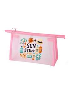 網格化妝包，印有化妝面具圖案，印有「Sun Items」字母圖案，夏季防曬收納包，多功能化妝包，便攜收納包，化妝包，護膚包，旅行必需品，宿舍用品，浴室收納，珠寶收納，唇油和化妝品收納包，學校用品包，化妝包假期必需品，化妝品收納，婚禮新娘禮物，母親節禮物，生日禮物，給朋友和老師的禮物 - 彩色 - 查看 13