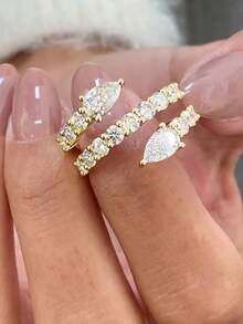 1 chiếc nhẫn nữ thời trang chất liệu đồng màu vàng họa tiết xoắn giọt nước thanh lịch, phù hợp cho tiệc, dạ hội, tụ tập và phối đồ hàng ngày - Vàng - Xem 3