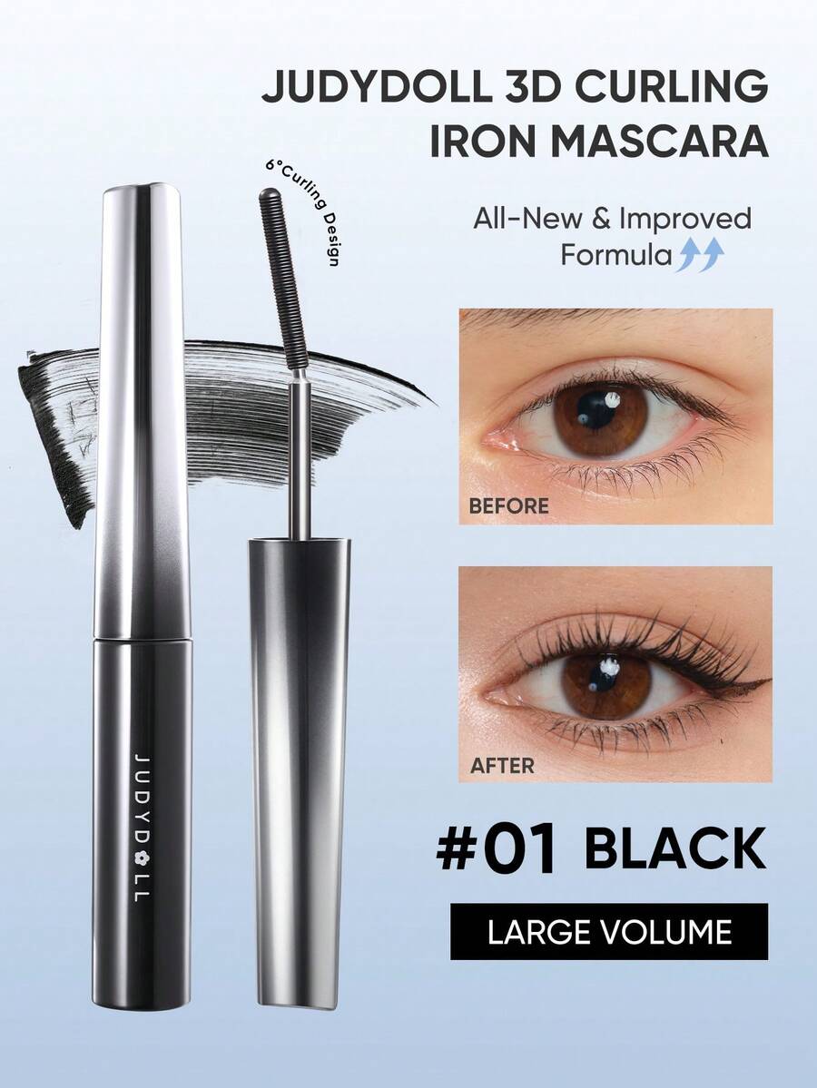 Maskara JUDYDOLL 3D CURLING IRON, Tahan Air, Mengeriting, Anti Luntur, Memberi Volume, Maskara Tahan Lama - 01 Hitam Desain Melengkung 6° - View 1