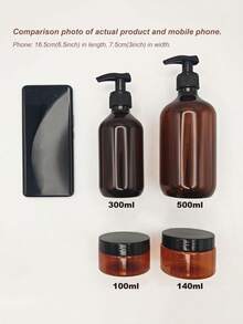 500ml / 300ml Amber Thickened Plastic Long Neck Pump Bottle, Refillable For Shampoo, Body Wash And Conditioner; 140ml / 100ml Refillable Plastic Wide Mouth Jar, Suitable For Bath Salts, Body Lotion And Massage Cream - Multicolor - View 7