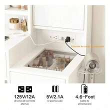 Tocador de Maquillaje Negro con Espejo LED, Mueble de Maquillaje con Cajones, Armario para Joyas y Taburete para Dormitorio Multifuncional Tocador Con Espejo Luces Y Silla 4 Cajones - Blanco - Ver 5