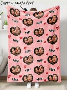 1pc Customized Flannel Blanket, Personalized With Family Pet Couple Portrait, Suitable For Bed Sofa Living Room Outdoor Camping, Birthday Housewarming Gift - Multicolor - View 16