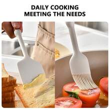 Meoky 7 Piezas Juego de Accesorios de Cocina Utensilios de Cocina Batería de Cocina Juego de Utensilios de Silicona con Mangos de Madera Natural, 7 Piezas en 1 Juego de Utensilios de Cocina con Mango de Madera Antiadherente, Accesorios de Cocina Juego de Herramientas - Blanco - Ver 6