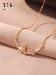 Hihho 1pc Luxury Jewelry Pendant Necklace With Inlaid Angel Wings, Light Pink, Gift - Baby Pink - View 9