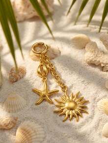 1pc Sexy Beach Vacation Style 18K Gold Plated Stainless Steel Sun, Starfish, Shell Bikini Pendant Brooch - Multicolor - View 3