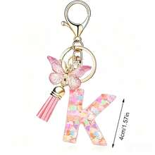 Llavero con letra, borla y colgante de mariposa, para billetera, mochila, bolso de mano - Multicolor - Ver 20