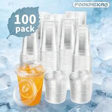 100 Set Clear Plastic Cups, 12/16/20/24 OZ Disposable Iced Coffee Cups , Smoothie Cups, PET Crystal Party Cups, Cold Beverages Drinking Cups For Thanksgiving, Halloween, Christmas - 透明 - 查看 1