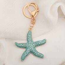 Llavero de lujo con forma de estrella de mar brillante con cristales, estilo playa y océano con strass, accesorio elegante para bolso, regalo para vacaciones de verano y uso diario - Multicolor - Ver 9