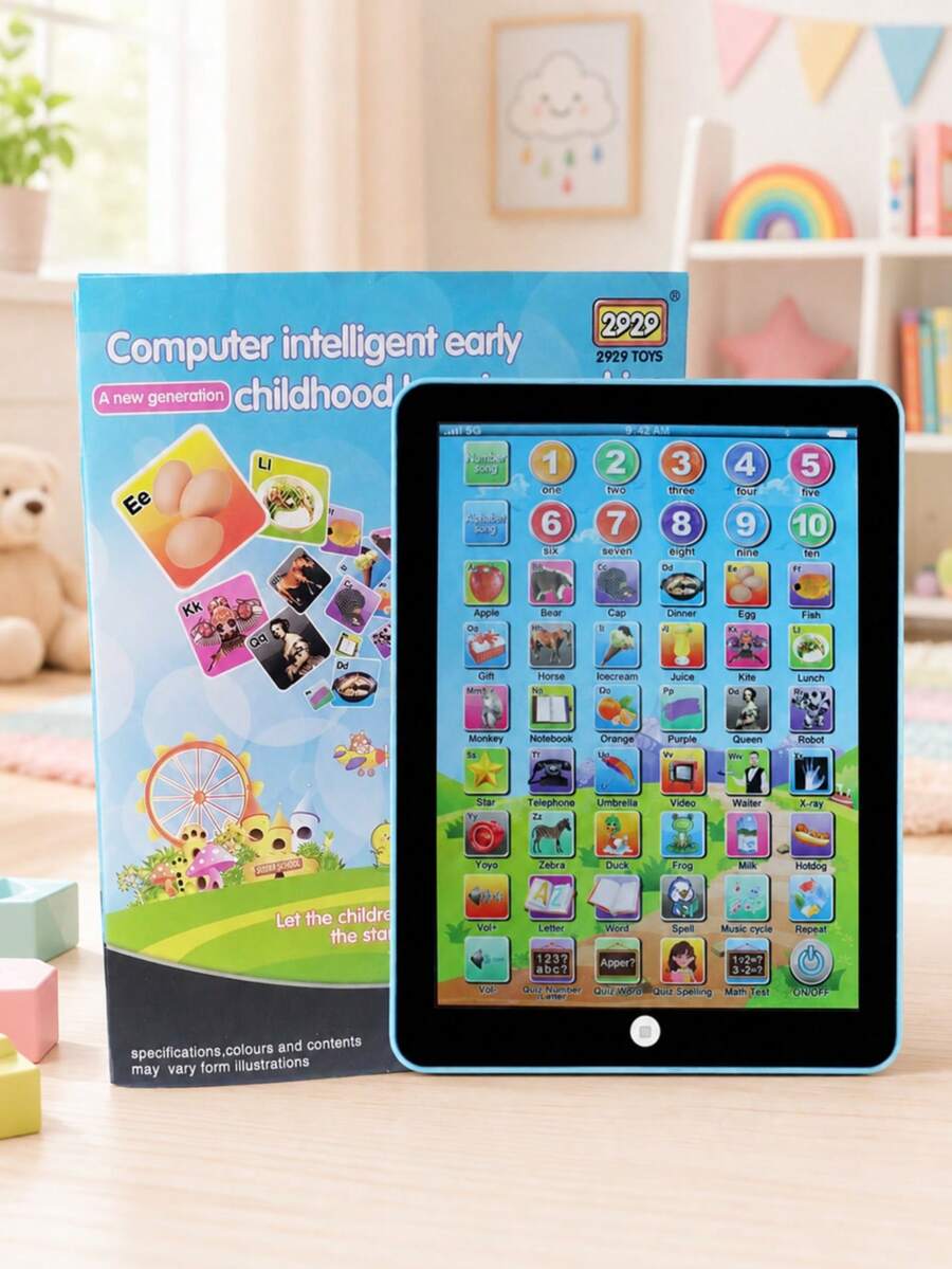 Christmas Decoration Children's English Learning Tablet With Touch And Sound Functions, Early Education Toy, Alphabet Recognition And Reading Toy, Gift For Boys And Girls - Blue - View 1