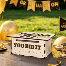 1pc Light Wood Tassel Graduation Card Box - "You Did It!" Suitable For High School And College Souvenir Storage, Heart And Star Pattern Diploma Display Box, Celebration Party Decoration, Multi-Slot Graduation - Multicolor - View 4