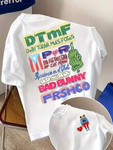 波多黎各兔子 "DtMF" 趣味青蛙獨特印花，獨一無二客製化，100%純棉女款寬鬆T恤，夏季服飾，大尺碼夏季上衣，K-Pop戰士系列，純棉上衣，女裝，女款夏季穿搭，針織衫，派對穿搭，大尺碼女裝，大尺碼女款圓領寬鬆上衣，閨蜜穿搭，度假穿搭，休閒運動服，女款運動服 - 白色4 - 查看 1