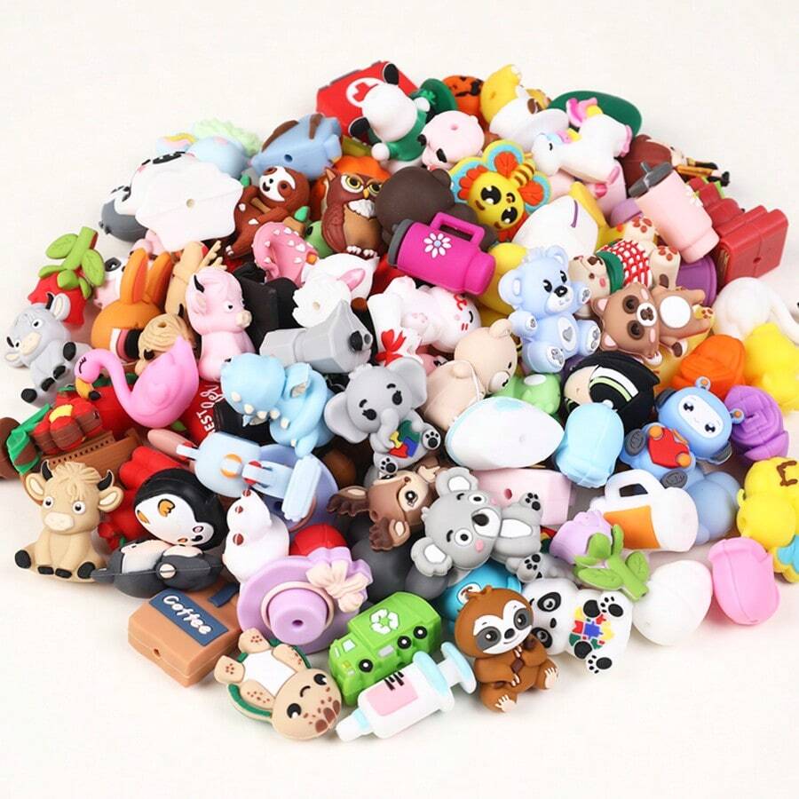 3D Silicone Bead Set - 15pcs/25pcs/35pcs/50pcs/70pcs/80pcs/100pcs, Random Styles, Suitable For Handicrafts And Jewelry Making