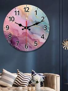 Reloj de pared redondo de madera con diseño abstracto de acuarela, decorado con colores rosa, azul, amarillo y dorado, adecuado para cocina, dormitorio, sala de estar, escalera, lavandería. Pilas no incluidas. - Multicolor - Ver 4