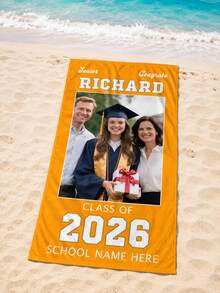Personalized Graduation Beach Scarf, With Customizable School Name And Photo, Class Of 2026, Customized University Pool Scarf - Multicolor - View 2