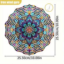 3D "Colorful Mandala Pattern" 10" X 10" Rotating Hook, 360° DIY Creative Double-Sided Round Indoor/Outdoor Hanging Decor (Pendant Not Included), Random Style - A - View 3