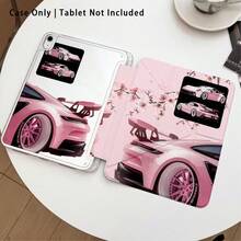 Acrylic Crystal Tablet Protective Case With Stand, Featuring Painted Car And Cherry Blossom Patterns, Compatible With Honor Pad/ MatePad/Apple / Galaxy Tab - Multicolor - View 1