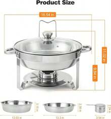 Recipientes para Buffet - Juego de Recipientes Redondos de 6QT con Tapas de Vidrio Transparente, Calentadores de Comida para Buffet - Perfectos para Fiestas en Casa, Eventos de Catering - Oro - Juego de 4 - Ver 7