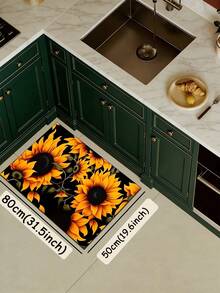 1 buah Keset Karet Lembut Bermotif Bunga Matahari untuk Lantai Dapur, Keset Penyerap Air yang Mudah Dibersihkan dan Cocok Digunakan di Dapur, Kamar Mandi, dan Area Lainnya. Cocok Digunakan Sepanjang Tahun dan untuk Berbagai Hari Raya. - MultiWarna - View 12