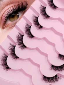 Rikuaild Nuevo 7 pares de pestañas postizas medias suaves y naturales de estilo de ojo de gato, herramientas de maquillaje, pestañas postizas esponjosas y cruzadas para extensión de pestañas - Ver 1