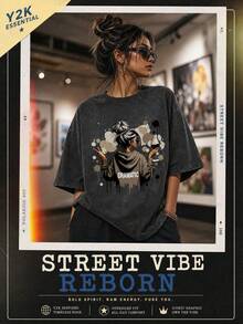 Women's Spring And Summer Printed White T-Shirt With Slogan From The Korean Drama "My Treatment", Stylish And Decent Theme Park Travel Clothes, Ideal For Travel And Tourism, Fashionable Short-Sleeved Round Neck Top. - 黑色 - 查看 4