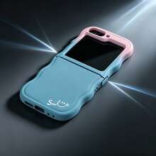 1个马卡龙渐变波浪笑脸图案折叠手机壳，兼容三星Galaxy Z Flip3 5G、Galaxy Z Flip4 5G、Galaxy Z Flip5 5G、Galaxy Z Flip6 5G、Galaxy Z Flip7 5G - 粉色 - 查看 1