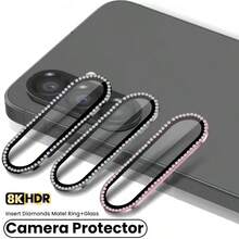 适用于三星 Galaxy A56/A36/A26 的带水钻钢化玻璃摄像头保护膜（1 片装），可选颜色：彩色、银色、黑色、粉色、紫色、蓝色、金色 - 彩色 - 查看 1