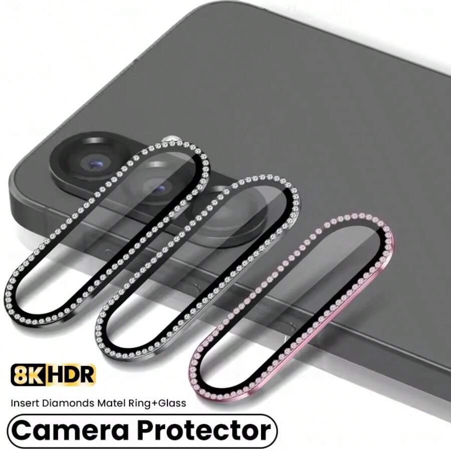 适用于三星 Galaxy A56/A36/A26 的带水钻钢化玻璃摄像头保护膜（1 片装），可选颜色：彩色、银色、黑色、粉色、紫色、蓝色、金色 - 彩色 - 查看 1