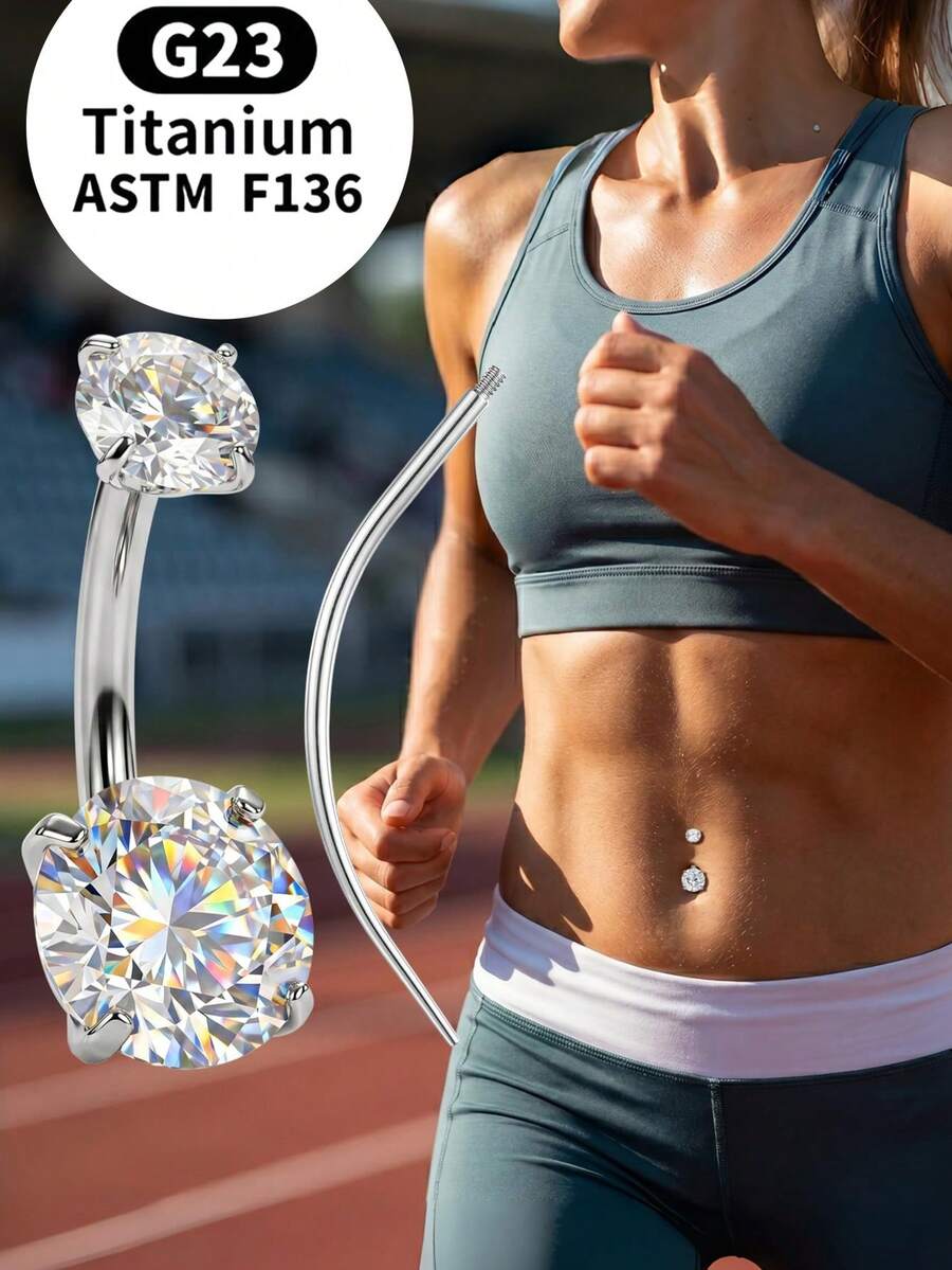 2件組鈦合金肚臍環 金色/銀色 14G 6mm 8mm 10mm 12mm 14mm G23 肚臍穿刺棒 含穿刺錐 外螺紋 適合長指甲女性的臍環飾品 - 彩色 - 查看 1