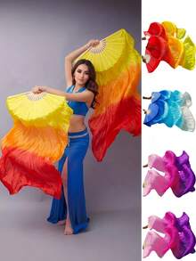 2/1pc Extra Long Flowing Silk Fan, Three-Color Gradient Design. This Double-Sided Silk Fan Is Perfect For Dance Performances, Holiday Parties, Sports Props, And Can Also Be Used As A Traditional Chinese Fan For Dance Activities. An Excellent Mother's Day Gift. - Multiple Styles - View 4