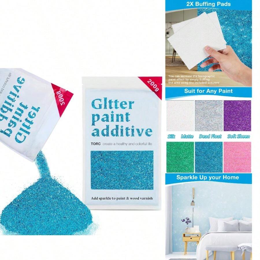 TORC Blue Glitter Paint Additive - Multi-Size Glitter Powder Acrylic Paint, Walls, Wood Furniture Crafts (200g/7oz) - Interior/Exterior Use On All Finishes - C - View 1