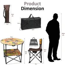 Crystals 5Pc Foldable Camping Table & Chair Set - Brown - View 2