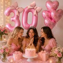 8pcs Pink Bow Foil Balloons With Heart Balloons Set, Suitable For Birthday Party Decoration, Baby Shower, Wedding - View 3