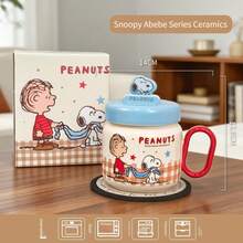 SNOOPY 450毫升史努比陶瓷马克杯，带手机支架盖，可爱花生卡通咖啡杯，2种颜色可选 - 彩色 - 查看 8