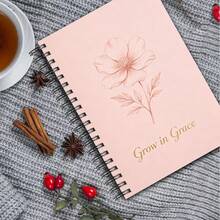 DANPERJI 1pc A5 Spiral Bound Daily Planner Notebook, Journal With Pink Floral Sketch & "Grow In Grace" Print, Lined Diary For Students, Office Workers & Self Care Planning, Ideal Gift For Women & Back To School School Supplies - Flowers - View 1
