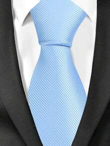 1 Set Men's Necktie, Pocket Square, Cufflinks 3 Pieces Set, Solid Color Necktie, Cufflinks Set With Pocket Square, Dark Striped Solid Color Necktie For Men - Multicolor - View 7