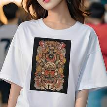 Tシャツ レディース 犬ファン 半袖 春夏 プリント カジュアル かわいい 人間用 派手 個性的 歌舞伎 扇子 日本画 和柄 伝統芸能 - ホワイト357 - チェックする 1