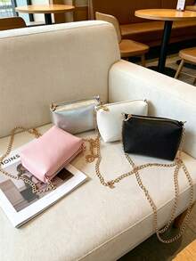 1 buah Tas Selempang Rantai Minimalis Warna Polos, Tas Bahu Serbaguna, Dompet Koin Kulit Lembut, Cocok untuk Penggunaan Sehari-hari - A - View 5