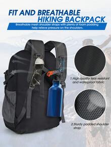 NEWHEY 40L 可收納防水登山背包，輕量戶外運動旅行日用包，適合攀岩、露營、旅遊與健行 - 黑色 - 查看 5