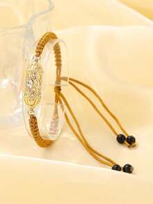 1pc Handmade Woven Arabic Style Bracelet, Hollow Rhinestone Inlaid, Drawstring Design Armband, Petite Vintage Design, Suitable For Moroccan Bride Wedding Party And Festivals - Style B - View 4