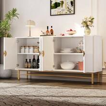 Sideboard With Raised Texture, 160cm, Cabinet With Four Doors, Gold Brushed Handles And High-Gloss Table Legs - 白色 - 查看 4