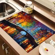 1pc Amsterdam Landscape Pattern Printed Absorbent Dish Drying Mat, Home Decor, Espresso Machine Countertop Absorbent Mat, Sink Drain Mat, Soft Faucet Absorbent Mat, Sink Cup Mat, Kitchen & Bathroom Accessories - Multicolor - View 6