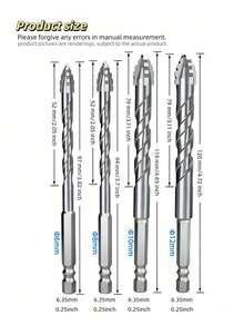 5件組 4槽鑽頭套組 (6+6+8+10+12mm)，由高硬度鎢鋼製成，配有六角柄。適用於電動鑽機和無線鑽機，完美適用於鑽孔玻璃、混凝土、大理石和木材，耐磨且耐用。 - 四刃鋸齒鑽頭 - 查看 6